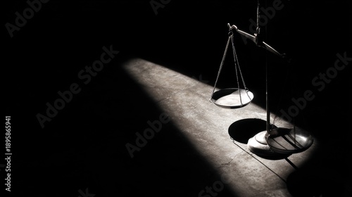 Wallpaper Mural A dramatic image of a balance scale illuminated by a beam of light against a dark background, symbolizing justice and fairness. Torontodigital.ca