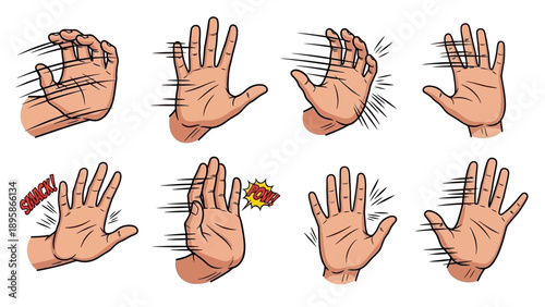 Comic book style hands with dynamic smack and smack impacts