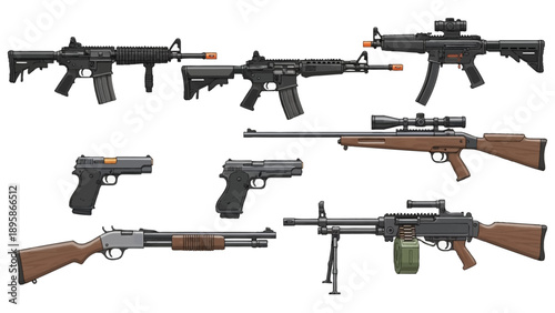 Collection of modern and classic firearms in various styles