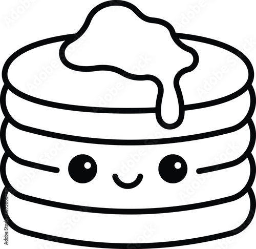 Cute Kawaii Pancake Breakfast Coloring Page Illustration