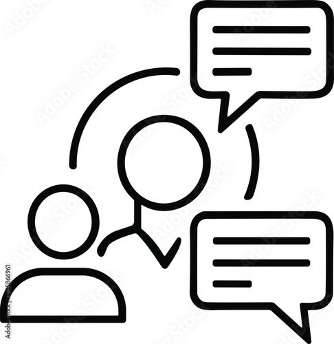Conversation icon with two figures and speech bubbles for messaging, support, collaboration, and social interaction design themes