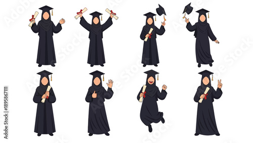 Muslim woman in hijab celebrating graduation with diploma