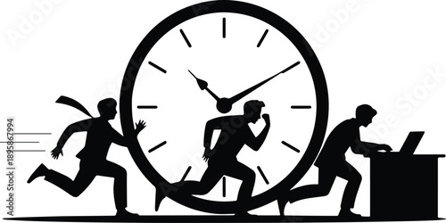 Deadline Stress Silhouette Set – Office Work Pressure Concept