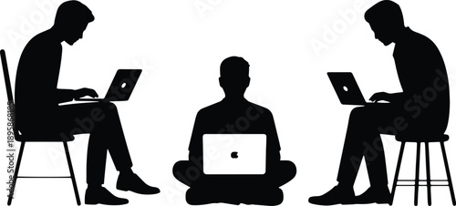 Freelance Work Silhouette Set – Independent Laptop Workers