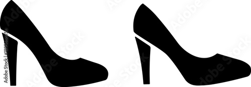 Two black high-heel shoe icons with closed toes and distinct heel curves for fashion and footwear design content