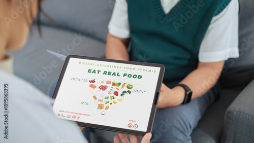Photography Doctor advice on dieting health food nutrition pyramid to explain balanced eatin