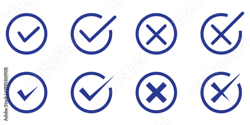 Checkmark cross symbols. Checkbox false wrong icons set. Vote checkmark, cross icons, symbols set. Vector icons