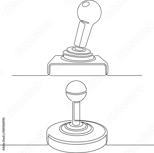 Joystick control lever mechanism diagrams in continuous line drawing style