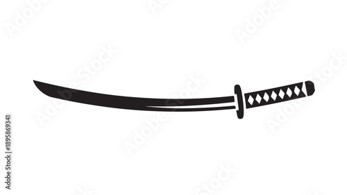 Katana sword in minimalist illustration style with black and white color scheme on isolated white background for martial arts branding