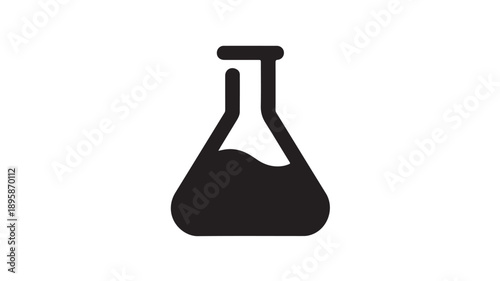 Erlenmeyer Flask Silhouette Dark Minimalistic Icon on White Background for Science Education