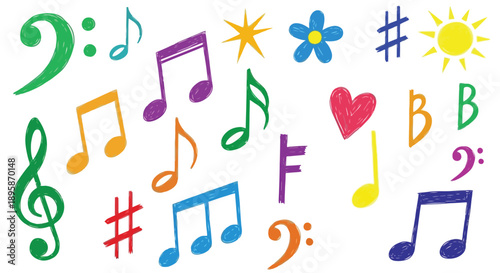 Vibrant collection of colorful musical notes and symbols.