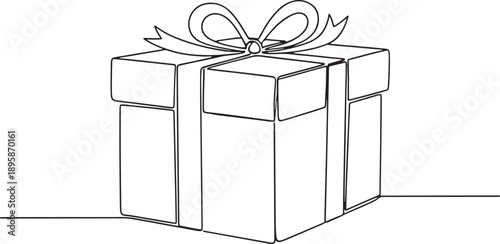A simple yet elegant wrapped gift box with ribbon in single line drawn style