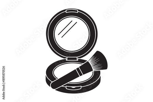 Face powder compact with makeup brush silhouette vector art