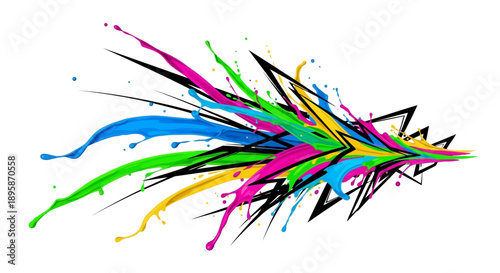 A vibrant abstract explosion of colorful sharp lines and paint splashes, representing creativity, energy, innovation, and modern digital art; ideal for advertising, branding, posters, music visuals, b