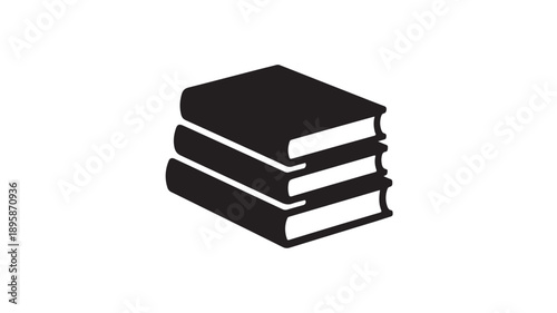 Stack of books in simple flat design with black cover and white pages on white background for education