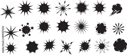 Collection of Comic Book Action Bursts Explosion Speech Bubbles and Sparkle Icons
