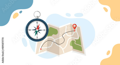 A compass and map illustrating navigation and travel planning on a journey