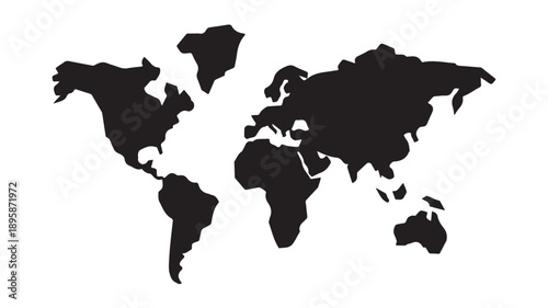 World Map Silhouette in Simple Black Color on White Background for Global Marketing