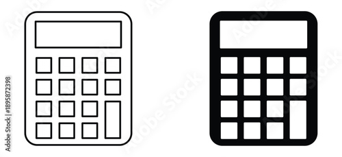 Calculator Icon Set: Minimalist Flat Line and Bold Glyph Vector Illustrations for Finance, Accounting, and Mathematics
