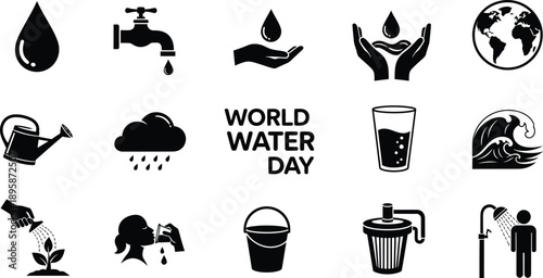 World water day awareness icons