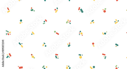Abstract geometric shapes, small colorful elements scattered on a white background, flat design style