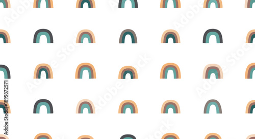 Boho rainbow pattern, soft earth tone colors, simple arches, abstract graphic design