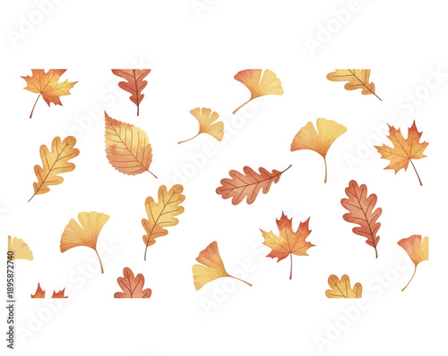 WeA vibrant collection of autumn leaves in various shades of orange and yellow.b