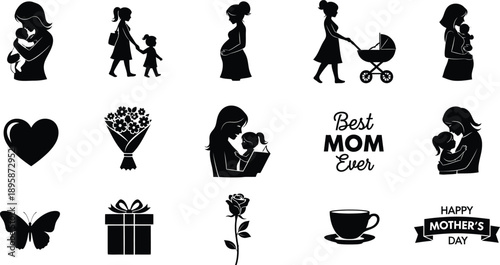 Mother's day silhouette icons and symbols