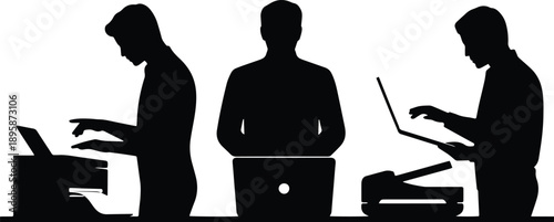 Office Equipment Silhouette Set – Workplace Tools Business Use