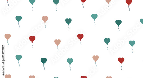 Heart shaped balloons pattern, repeating design with muted colors on white background, vector illustration