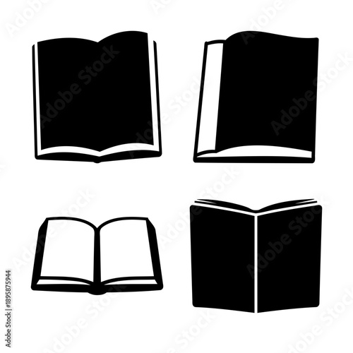 Four black and white open books, depicting knowledge, learning, and education