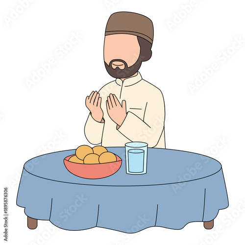 Muslim Man Praying Iftar