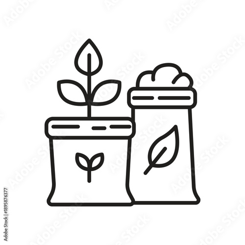 Organic Fertilizer Bags Line Icon
