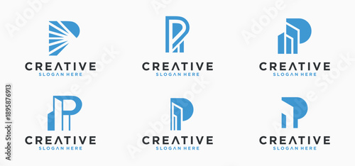 Collection of Initial p Logos with modern designs, initial p logos for technology companies.
