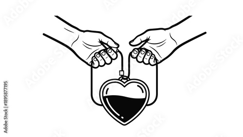 Hands Holding Heart-Shaped Lock Icon Representing Donor Consent, Patient Privacy, Health Data Security And Medical Charity Trust Vector Illustration