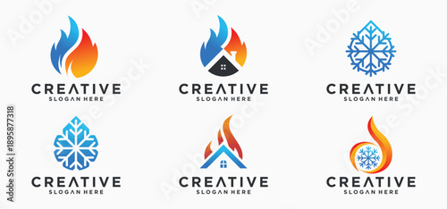 Home HVAC Logo, sun and snow combination hvac logo Collection of vector air conditioner logo designs