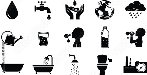 Water conservation and usage icons