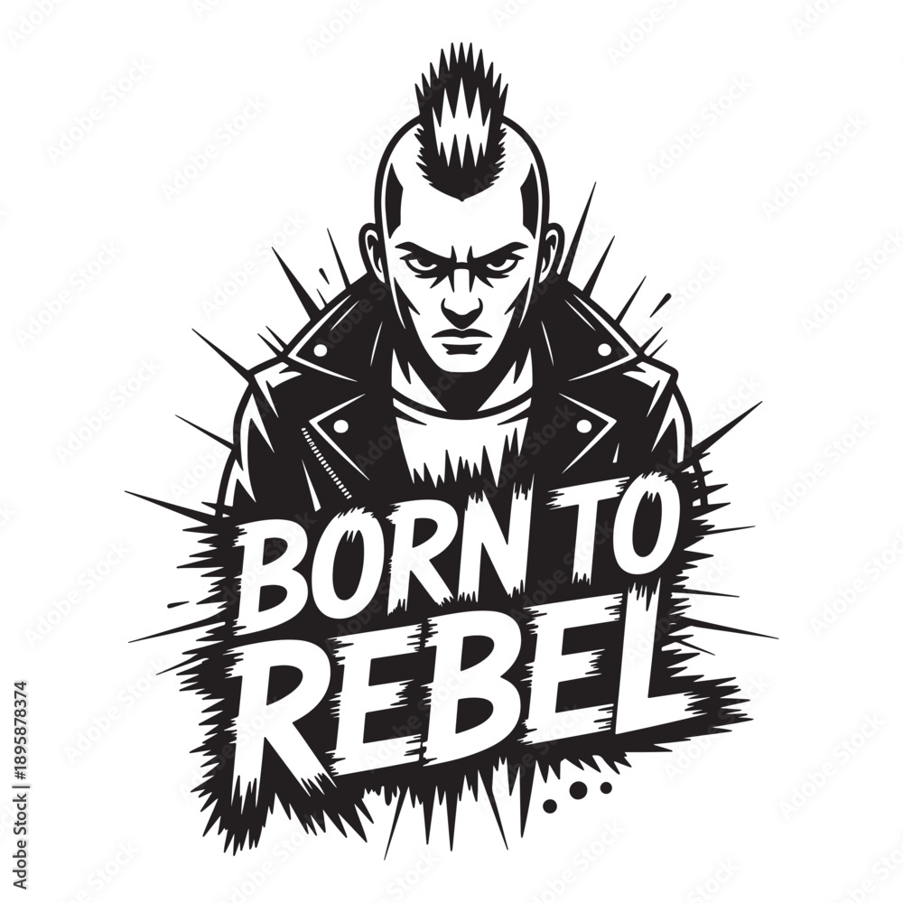 Fototapeta premium “Born to Rebel” Vector Logo Street Punk Character in Harsh Grunge Style