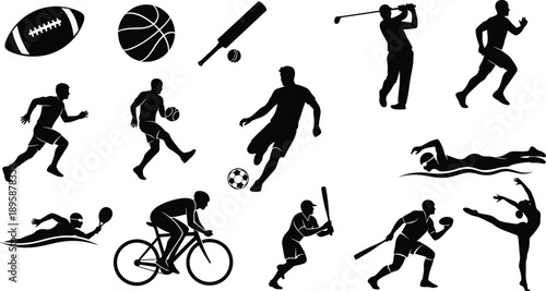 Collection of silhouettes depicting various sports and athletes in action
