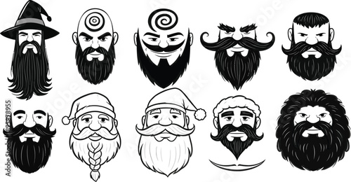 Black and white of ten different men with various facial hair styles beards mustaches faces