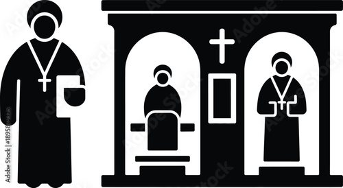 Confession booth with priest and penitent icon