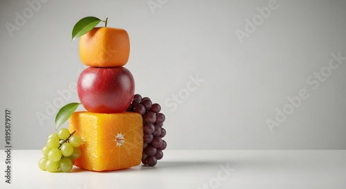 Rewritten Title
Surreal Geometric Agriculture Featuring a Cubic Shaped Fruit Stack, Square Oranges and Apples in a Creative Material Swap Concept