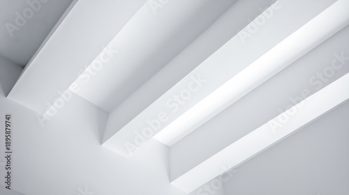 Wallpaper Mural Looking up at a white ceiling with beams and smooth lines in a modern indoor space during daylight Torontodigital.ca