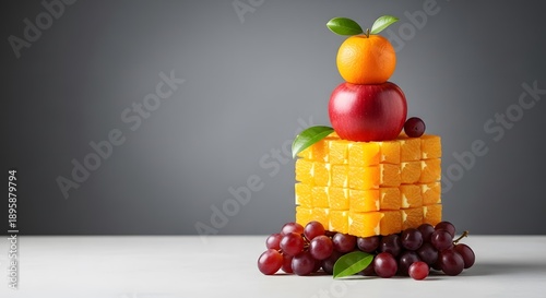 Cubic Shaped Fruit Stack, Square Oranges and Apples, Surreal Geometric Agriculture