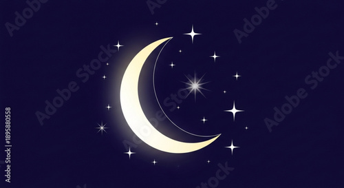Crescent moon and stars illustration glowing night sky graphic for celestial themes perfect for astronomy and fantasy concepts