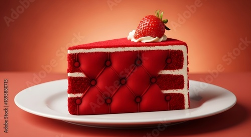 Tufted Red Velvet Fabric Cake Slice, Upholstered Textile Dessert, Luxury Red Velvet Concept