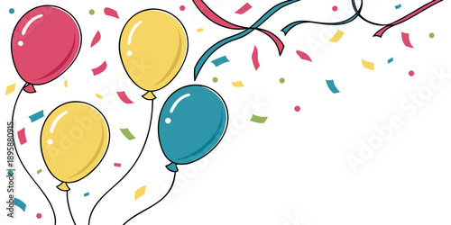 Vector illustration of a happy birthday celebration featuring colorful balloons with festive confetti and ribbons for a fun party greeting card design

Would you like me to generate a similar descript