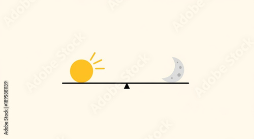 Sun and moon on a balance scale representing day and night equilibrium flat vector illustration for concepts of time and balance