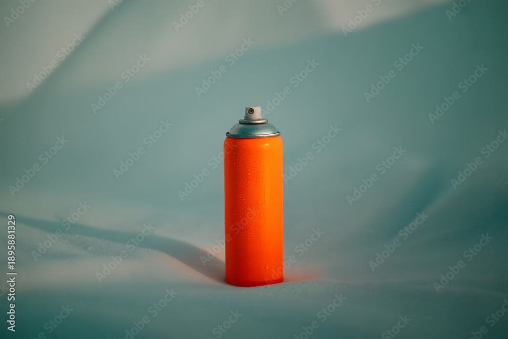 Obraz premium Bright orange spray can with silver cap on a textured background