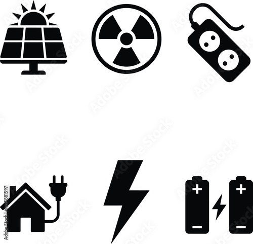 Various energy and electricity icons representing different power sources and electrical components